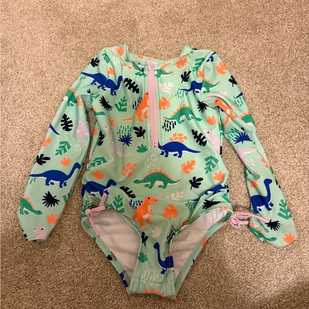 Cat & Jack 4T dinosaur swimsuit with rash guard long sleeves